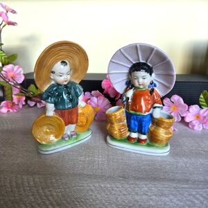 Vintage Porcelain Figurines/Planters, Occupied Japan, Chinese Boy & Girl